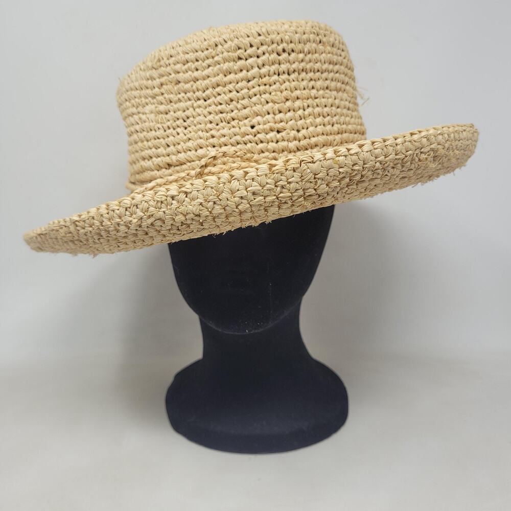 Scala Hat One Size Beige Tan Raffia Crocheted Raffia Packable Crushable L551OS - Picture 3 of 10